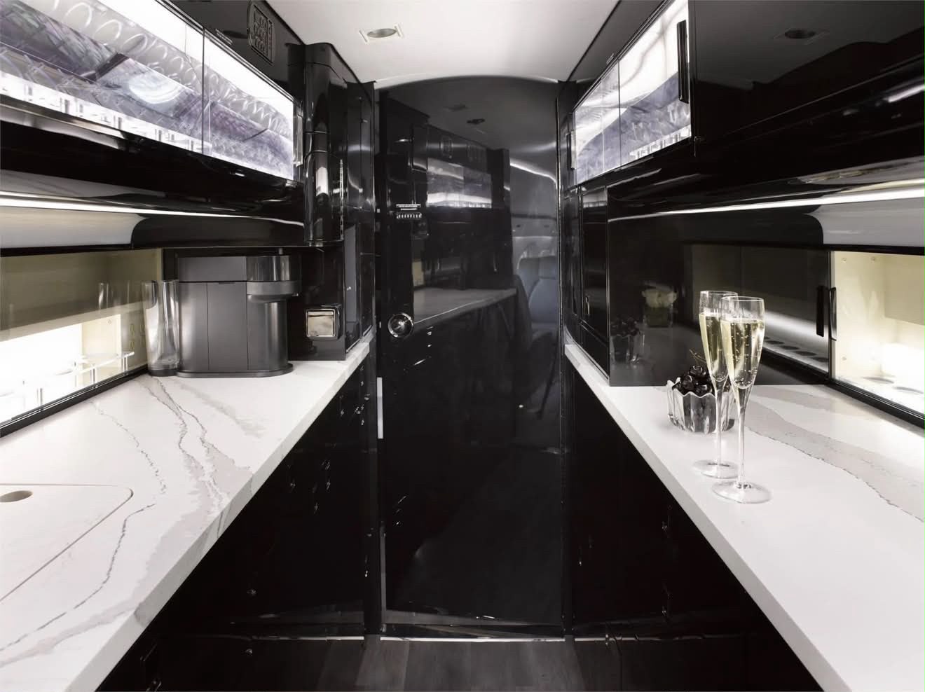 Onboard galley with champagne service